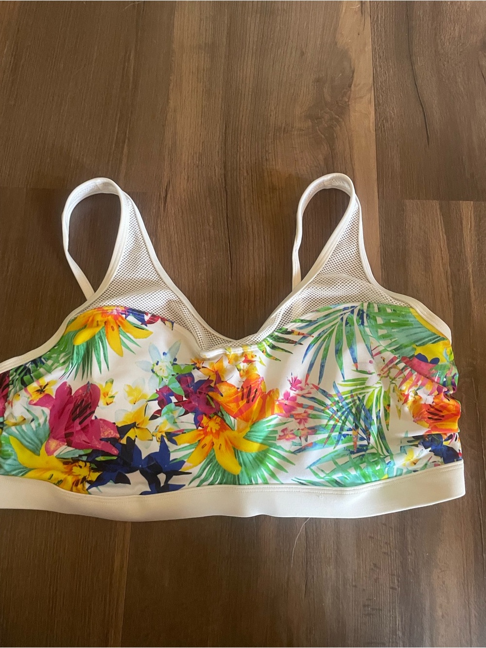 Athleta Floral Tropical Print White Sports Bikini Top